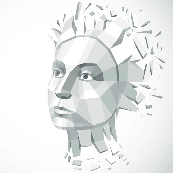 3d vector illustration of human head created in low poly style. — Stock Vector
