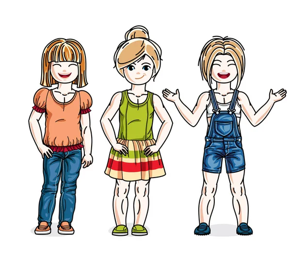 Hermosas niñas felices — Vector de stock