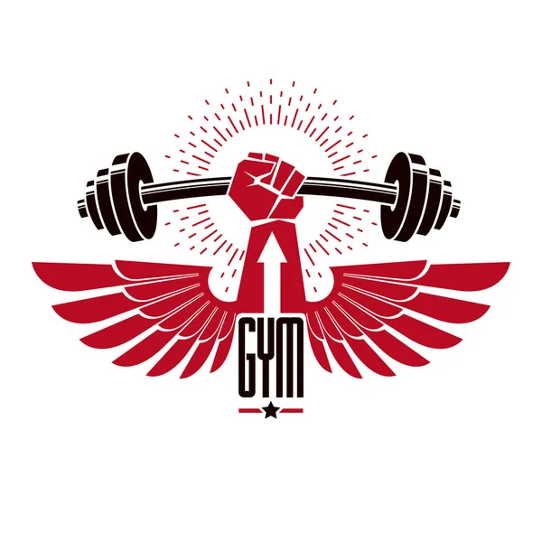 Musculação musculação ginásio logotipo clube desportivo — Vetor de Stock