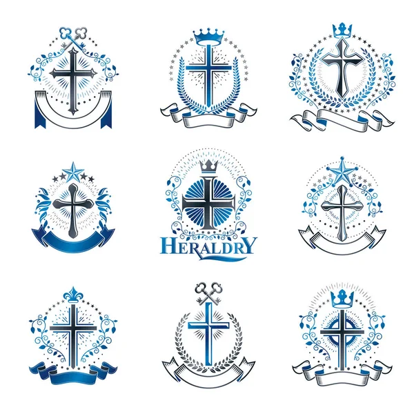 Crosses Religious emblems set — Stock Vector