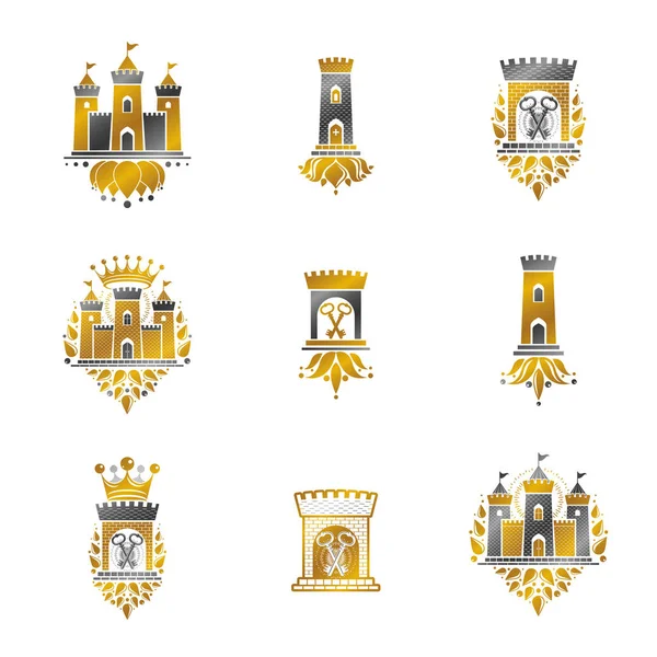 Oude forten emblemen ses — Stockvector