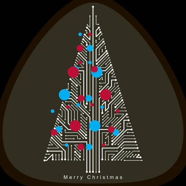 Vector illustration of futuristic evergreen Christmas tree — Stock Vector