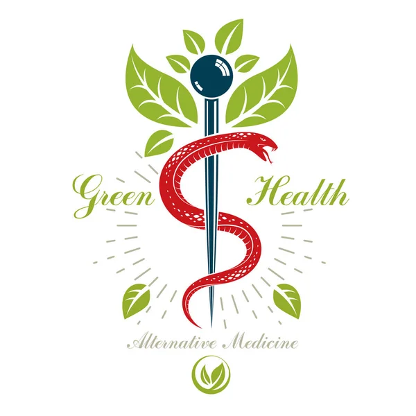 Símbolo Caduceus, logotipo del vector conceptual de la salud . — Vector de stock