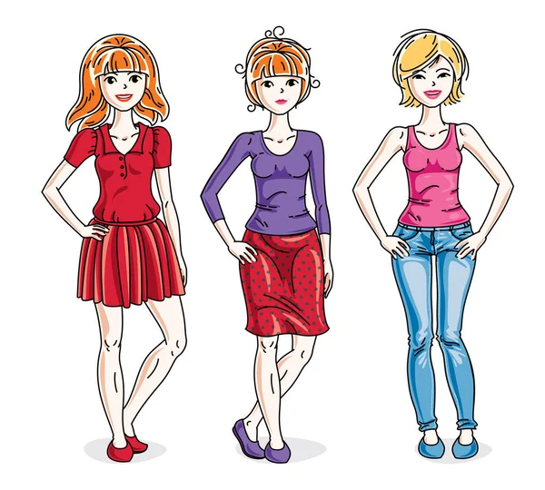 Attractive young adult girls — Stock Vector