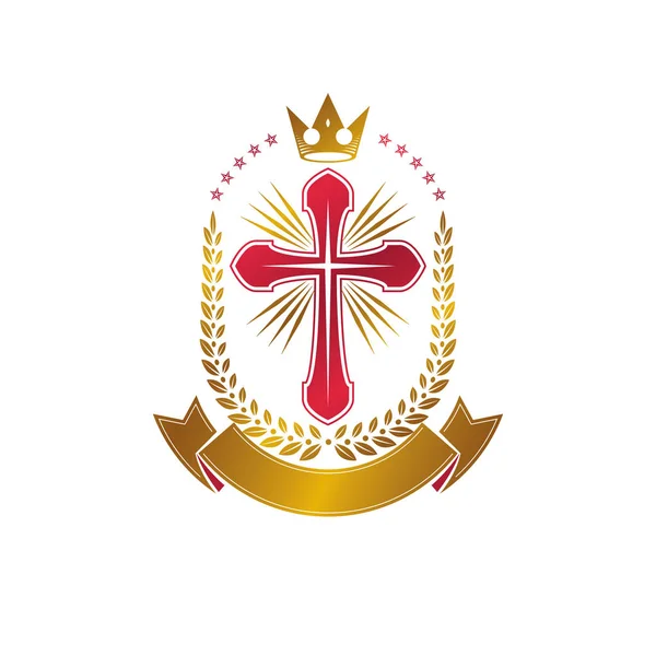 Cruz cristiana emblema de oro — Vector de stock