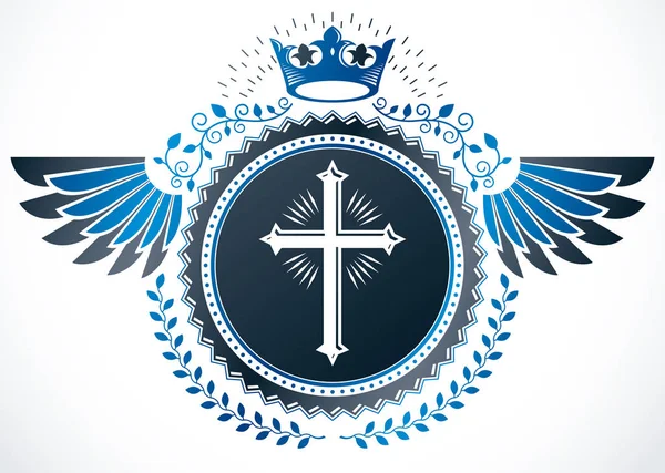 Vintage geflügeltes Emblem im heraldischen Vektor-Design — Stockvektor