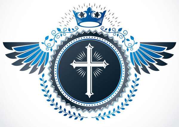 Vintage winged emblem created in vector heraldic design 