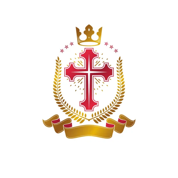 Croce cristiana emblema d'oro — Vettoriale Stock