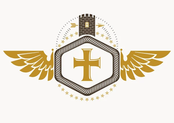 สัญลักษณ์ Heraldic ทําโดยใช้องค์ประกอบวินเทจเวกเตอร์, ปีกนก — ภาพเวกเตอร์สต็อก