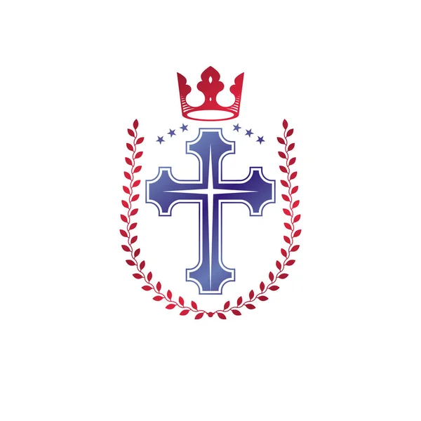 Christelijke kruis decoratieve embleem — Stockvector