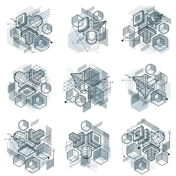 Geometric designs with isometric elements — Stock Vector