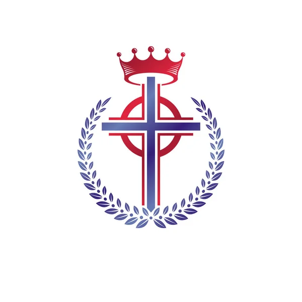 Cruz cristiana emblema decorativo — Vector de stock