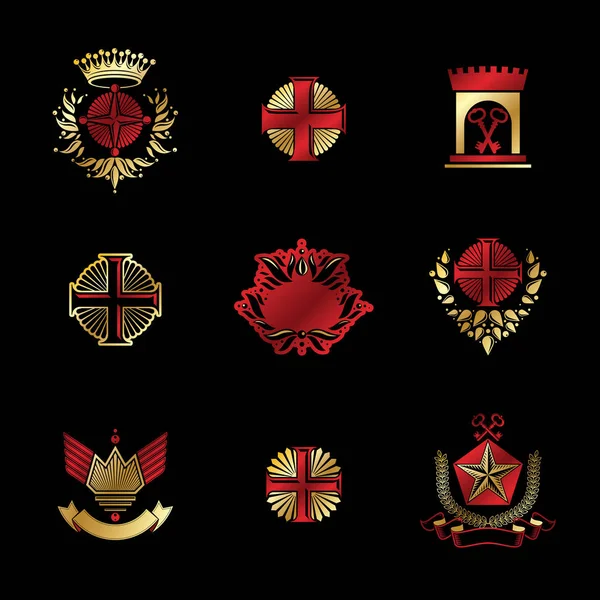 Conjunto de emblemas de cruces religiosas — Vector de stock