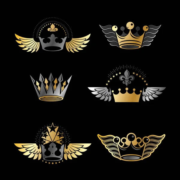 Coroas e Estrelas Antigas emblemas conjunto —  Vetores de Stock