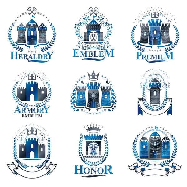 Ancient Castles emblems set. — Stock Vector