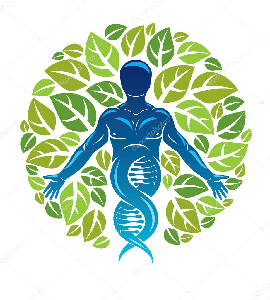 Vector graphic illustration of muscular human depicted as DNA 