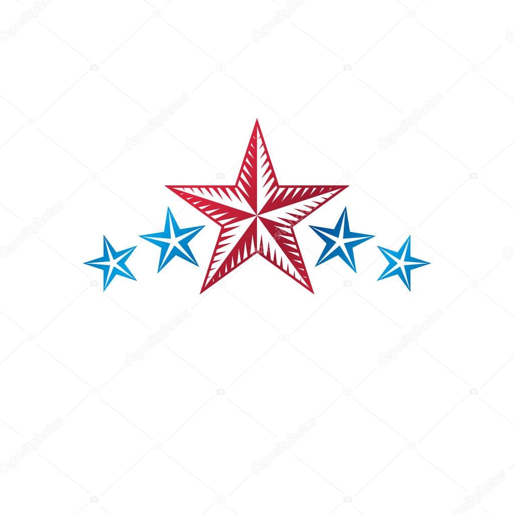 Military Star emblem. Heraldic vector design element, 5 stars guaranty insignia.  Retro style label, heraldry logo.