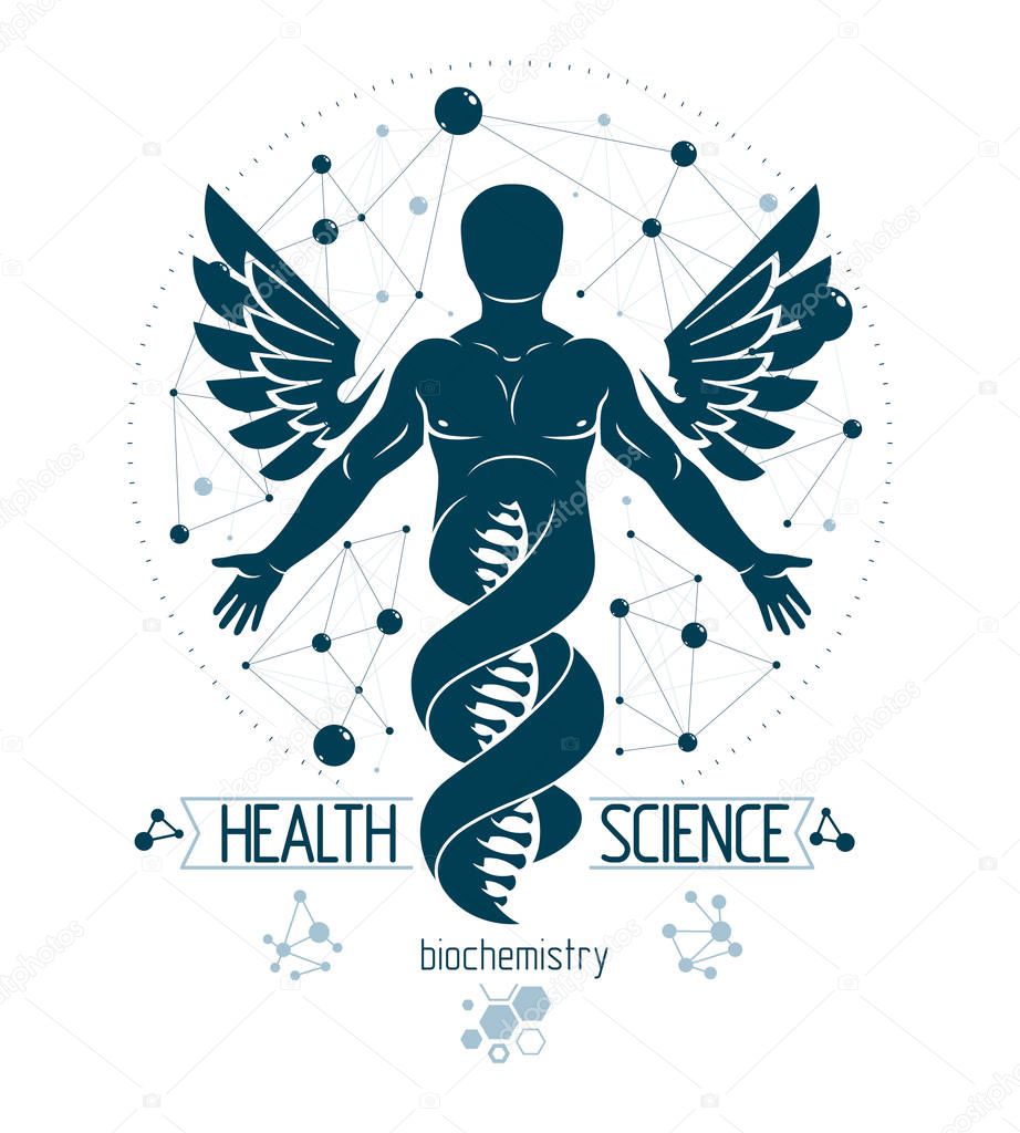 Vector graphic illustration of strong male depicted as DNA 