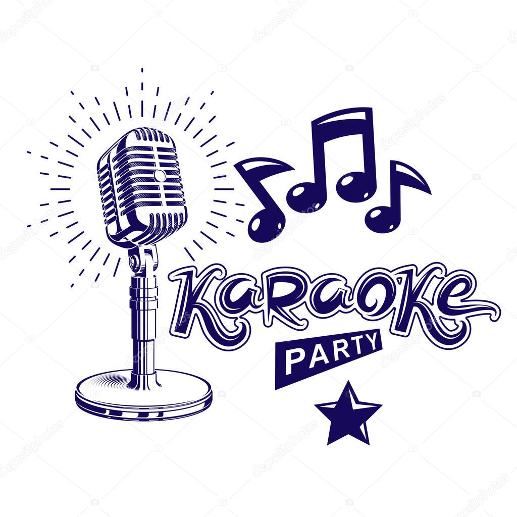 Karaoke party invitation poster, live music vector 