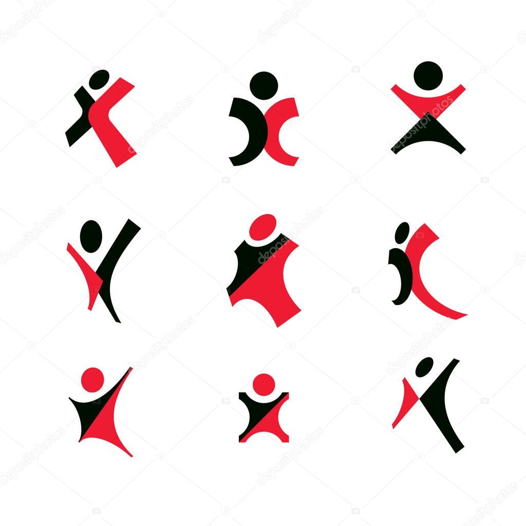 Vector illustration of happy abstract human with raised hands up. Business innovation icon.