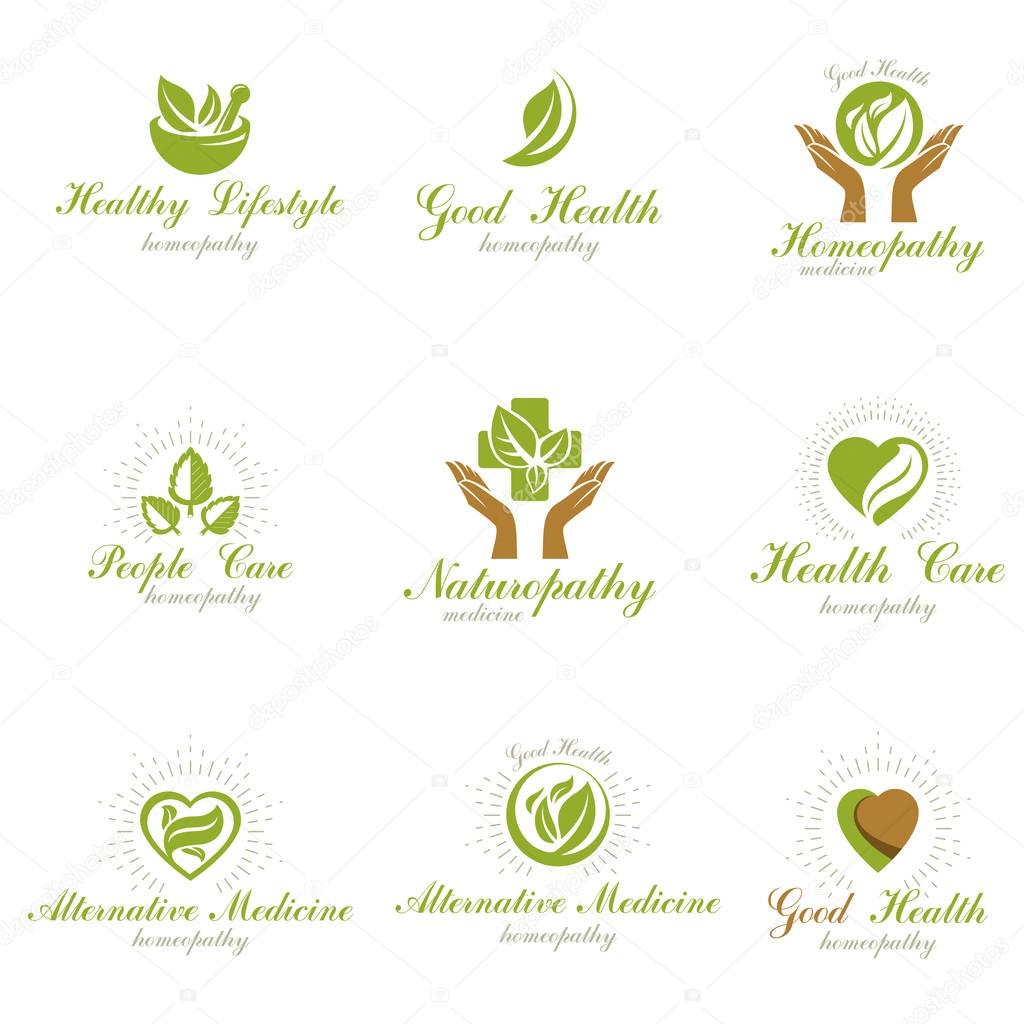 Homeopathy creative symbols collection. 