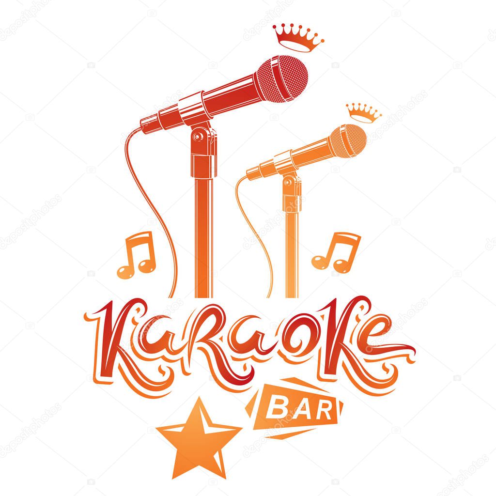 Karaoke bar lettering composed with stage microphone 