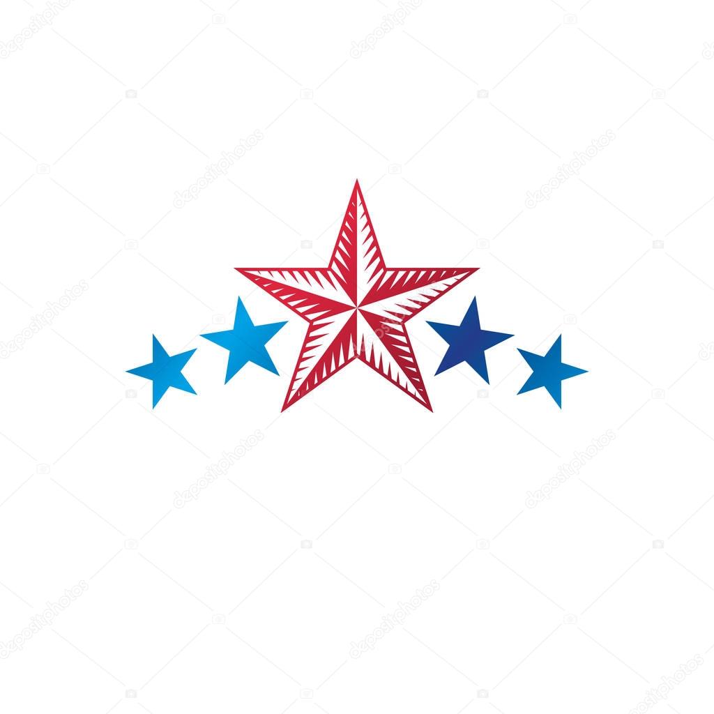 Military Star emblem. Heraldic vector design element, 5 stars guaranty insignia.  Retro style label, heraldry logo.