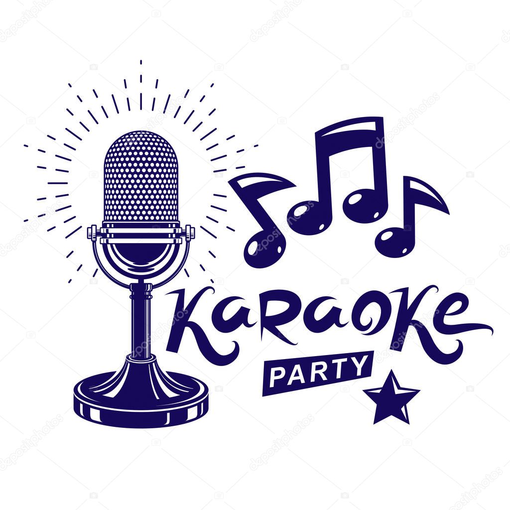 Karaoke party invitation poster, live music vector 
