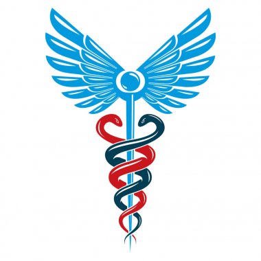 Caduceus tıbbi sembolü, kanat ile oluşturulan grafik vektör amblemi