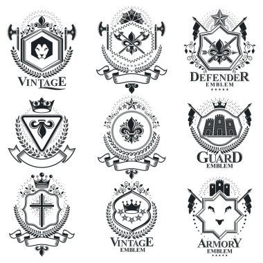 Vintage Hanedanlık armaları tasarım şablonları, vektör Amblemler.