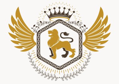 Hanedan işareti vektör vintage öğeler, kuş kanatları kullanılarak yapılan