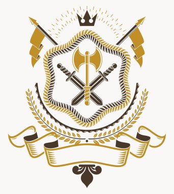Klasik dekoratif amblem bileşimi, heraldik vektör.