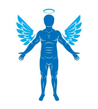 İnsan, atlet Melek kanatları kullanılarak yapılan vektör çizim 