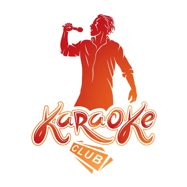 Homem canta karaoke, karaoke clube emcee mostrar vetor de publicidade — Vetor de Stock