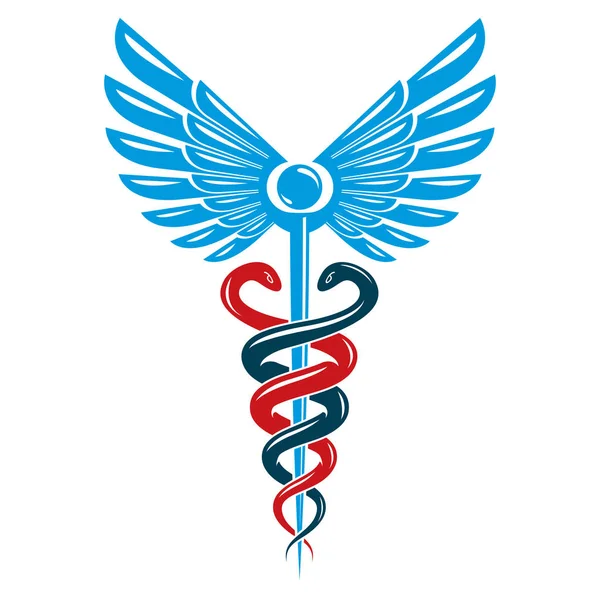 Caduceus tıbbi sembolü, kanat ile oluşturulan grafik vektör amblemi