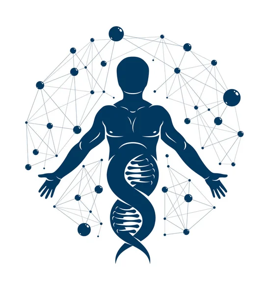 Атлетическая векторная иллюстрация человека, сделанная с использованием символа ДНК — стоковый вектор