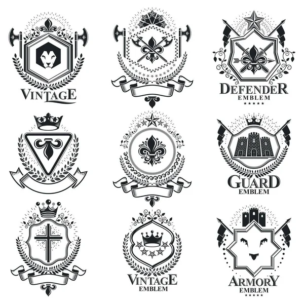 Șabloane de design heraldric vintage, embleme vectoriale . — Vector de stoc