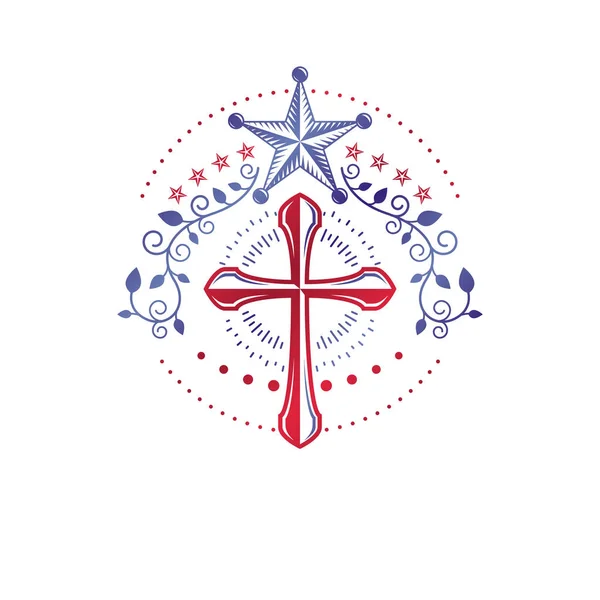 Cruz religiosa emblema de la vendimia — Vector de stock