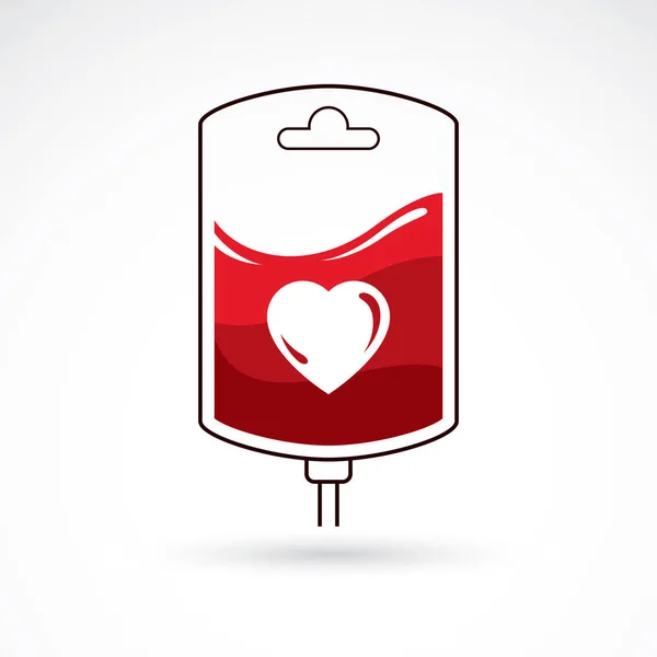 Blood bag vector graphic emblem. Blood donation conceptual logo. — Stock Vector