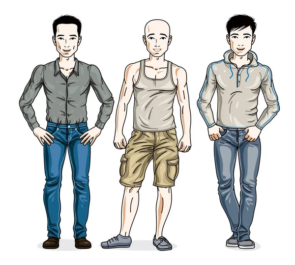 Przystojnych mężczyzn stojących w stylowe ubrania dorywczo. — Wektor stockowy