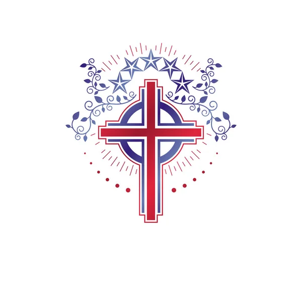 Хрест Релігійний старовинний герб — стоковий вектор