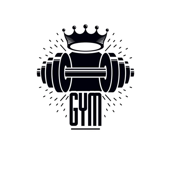 Gym and fitness logo template, retro style vector emblem — Stock Vector