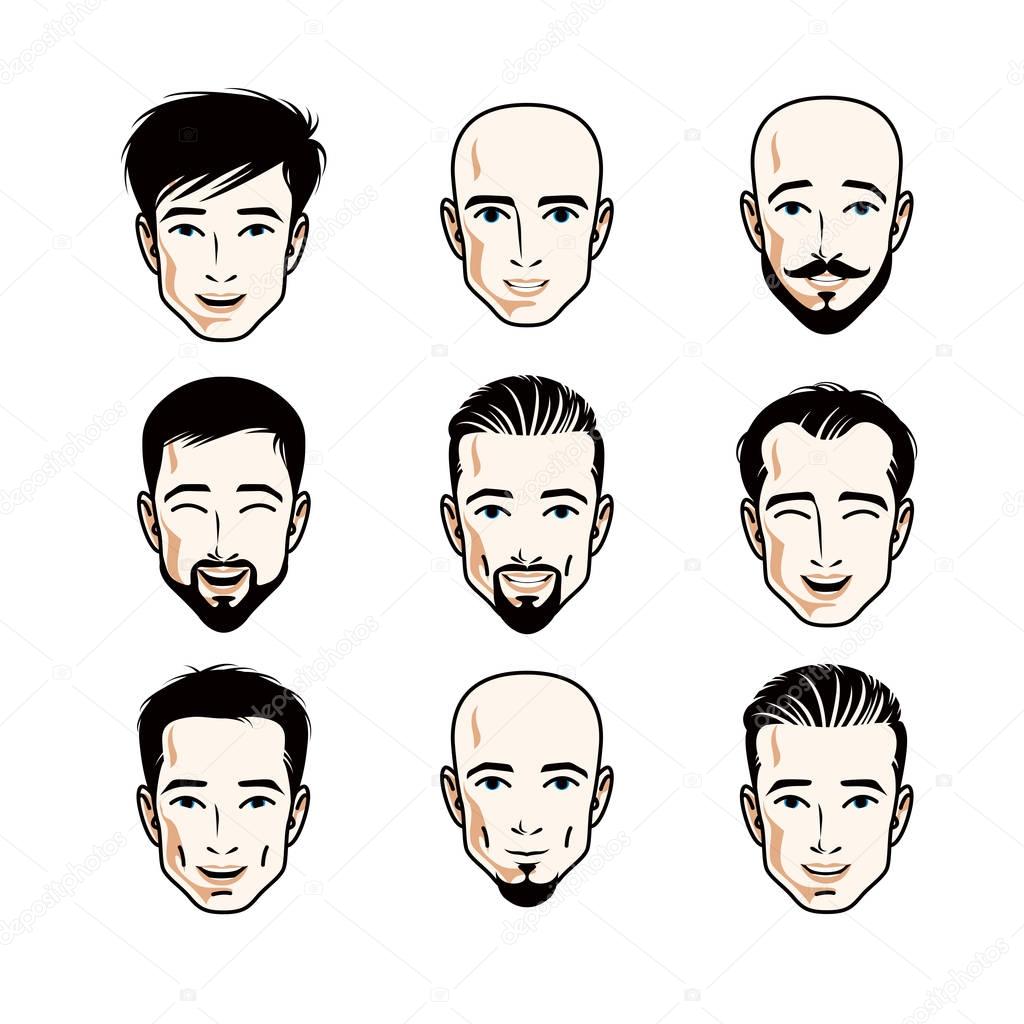 Collection of Caucasian men faces expressing different emotions