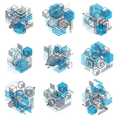 Küpler, altıgenler ve farklı soyut öğeler