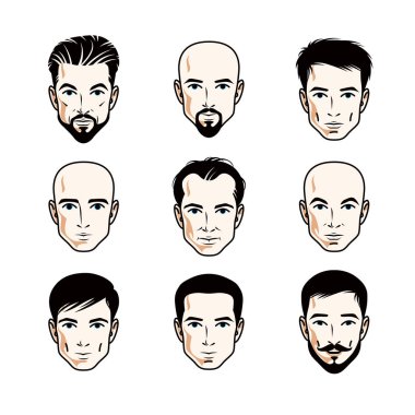 Beyaz adamların yüzleri ile farklı duygular 