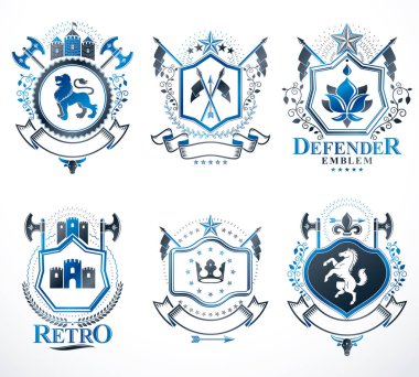 Vintage amblem ile dekoratif öğeler kümesi