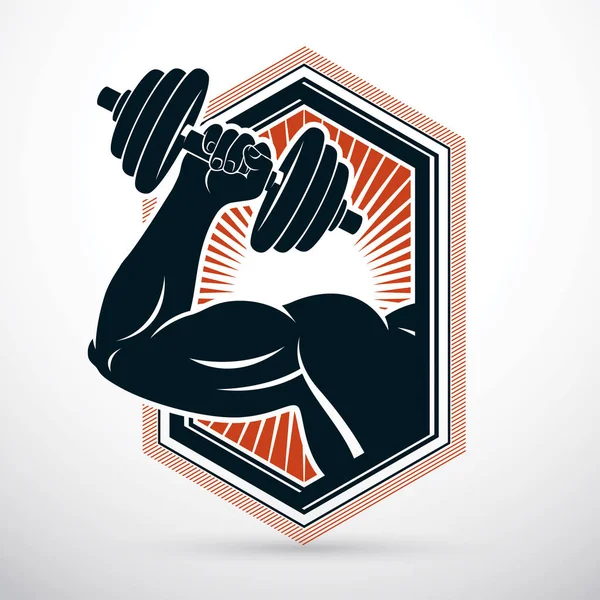 Athlète sportif bras tenant haltère — Image vectorielle