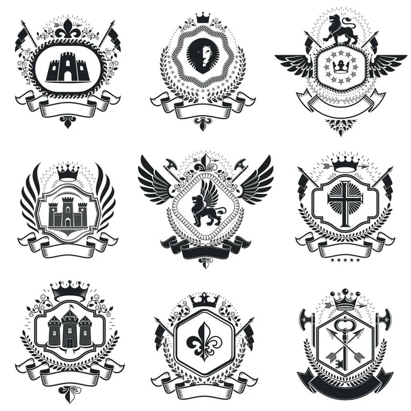 Heraldische emblemen in vintage stijl — Stockvector