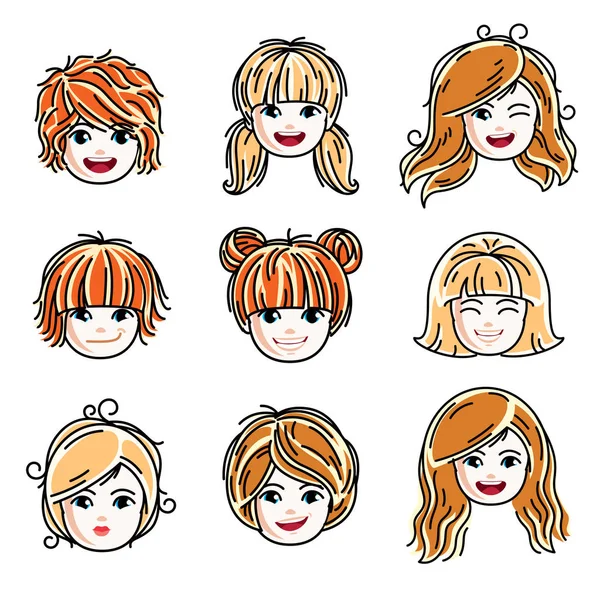 Ensemble d'adolescentes aux cheveux roux et blondes — Image vectorielle