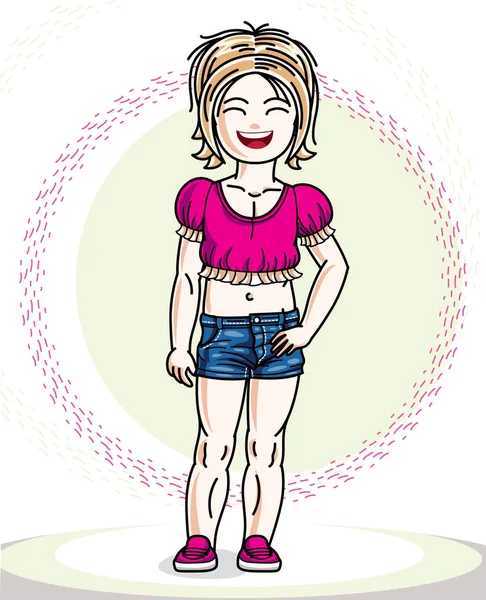 Niña pequeño en ropa casual — Vector de stock